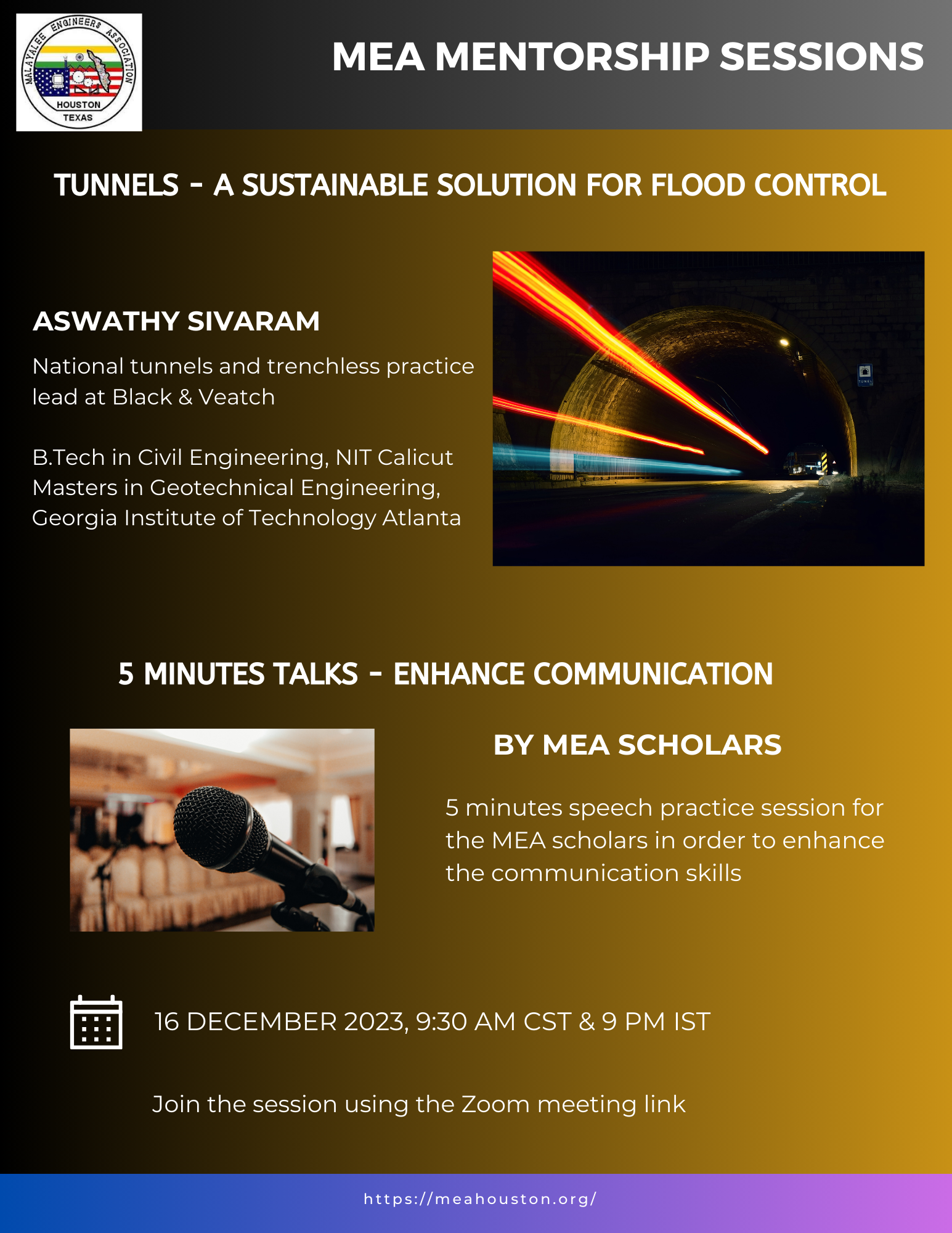 Tunnels – A sustainable solution for flood control & “5 mins talks” practice for MEA Scholars